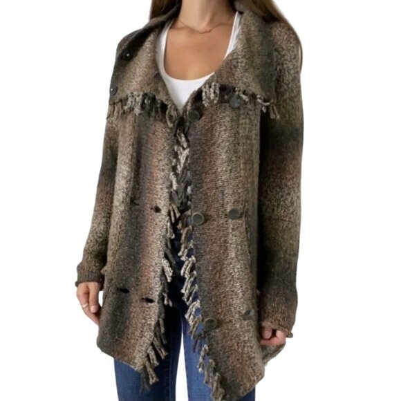 Cabi Frontier Fringe Double Breasted Ombre Neutral Coatagan Size L - Picture 1 of 8